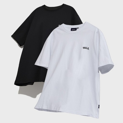 yale 男女通用 16支精梳棉 小拱形 寬鬆版型 短袖T恤 2件組, WHITE + BLACK