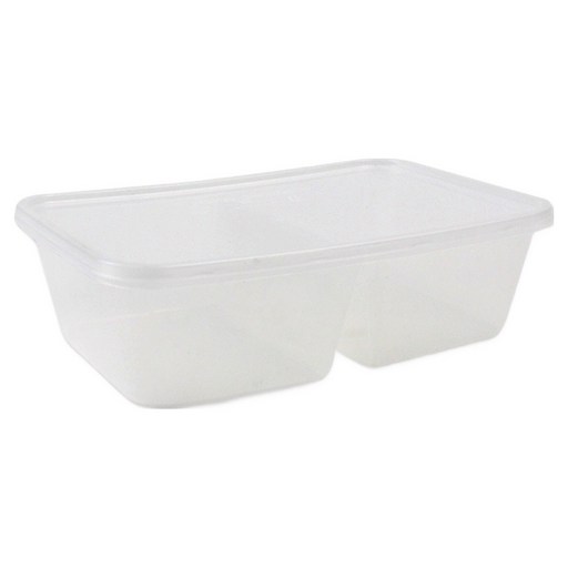 아이엔피 2칸 사각 내열용기 투명 PP-650D 650ml 17.5 x 12 x 5.2 cm