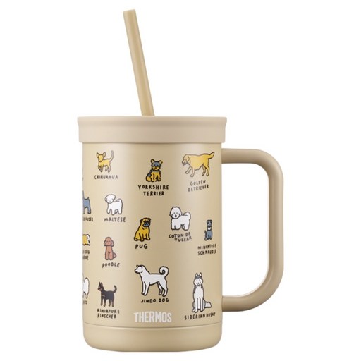 THERMOS 膳魔師 ZERO PER ZERO The Compact 吸管杯與隨行杯 TKHA-600KC-DOG, 狗狗圖鑑款, 600ml, 1個