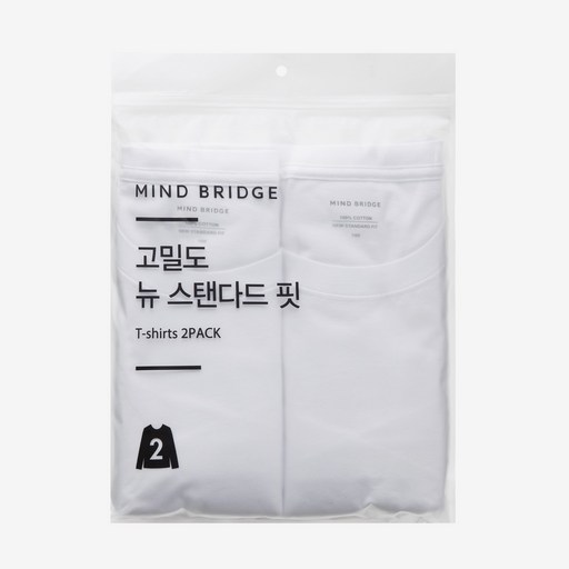 MIND BRIDGE 男女通用 高密度 純棉 長袖 T恤 MATS0110 2件組, 白色 + 白色