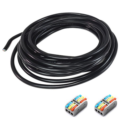 원스탑 절단 VCTF 전기선 블랙 20m + 3P 레버커넥터 2p 세트 1.5SQ X 3C