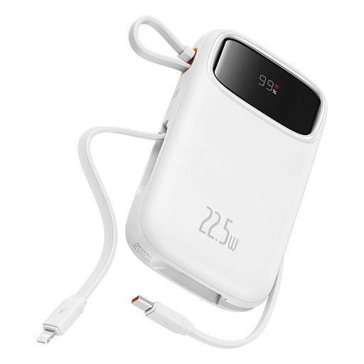 베이스어스 Qpow2 PD지원 22.5W 고속충전 잔량표시 듀얼케이블 일체형 보조배터리 10000mAh 8핀 / C타입
