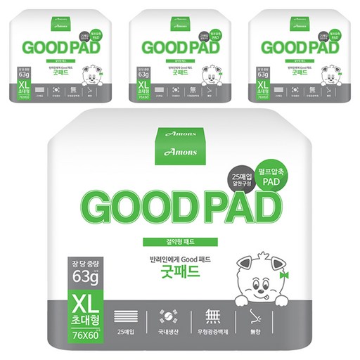 아몬스 국산 반려견 굿패드 무향, 25개입, 4개