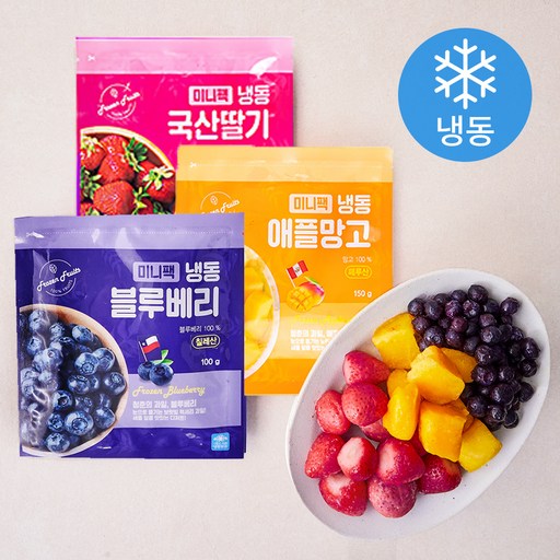 웰팜 미니팩 블루베리 100g + 딸기 150g + 망고 150g 세트 (냉동)
