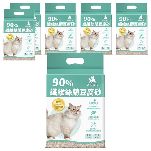 PetsTimes 毛孩時代 90%纖維絲蘭豆腐砂 6L, 2.5kg, 6包, 無香味