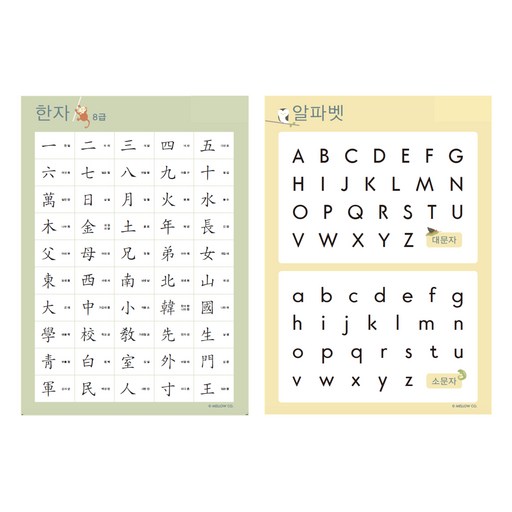 멜로우 대소문자 알파벳 포스터 + 한자 8급 포스터