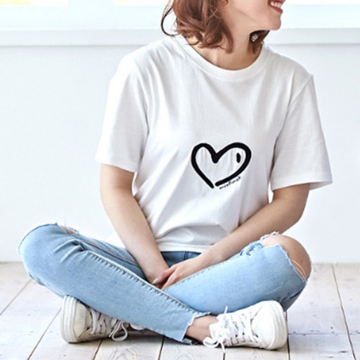 몽피마피 남녀공용 통기성 하트하트 반팔