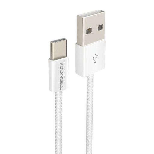 POLYWELL 寶利威爾 USB To Type-C PD編織快充線 3A 18W PW15-W45-M944, 灰白色, 1條, 2m