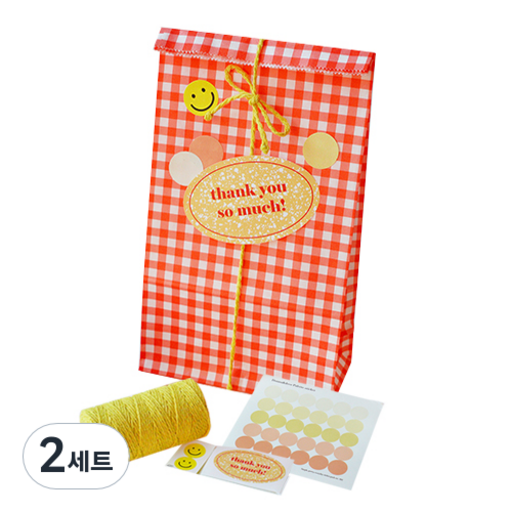 컬러드롭 레드체크 구디백 30p + 컬러끈 90m + 스티커 150p 세트