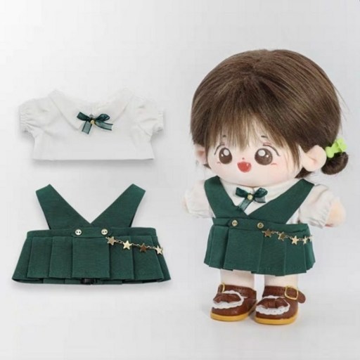 20cm 모카돌 솜인형 옷 오버롤 원피스 + 블라우스 세트