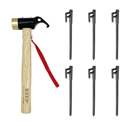 KEEP 캠핑 황동 파운딩 해머 + 고강도 단조팩 40cm 6p 세트