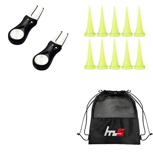 나야스타일 골프 그린 포크 보수기 블랙 2p + HDPE 골프 숏 티 형광 10p + 파우치 세트 GFYP-38-2 163-3PU