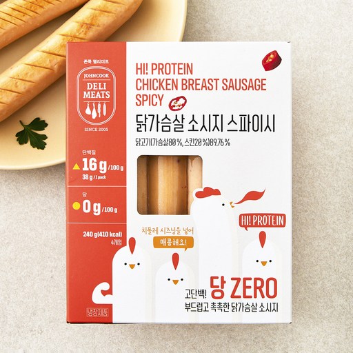 존쿡델리미트 하이프로틴 닭가슴살 소시지 스파이시 4개입