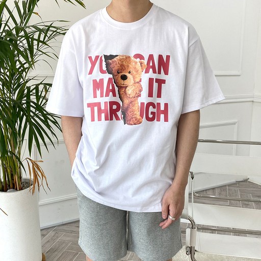 오티디 남녀공용 프리미엄 오버핏 16수 베어유캔 반팔 티셔츠