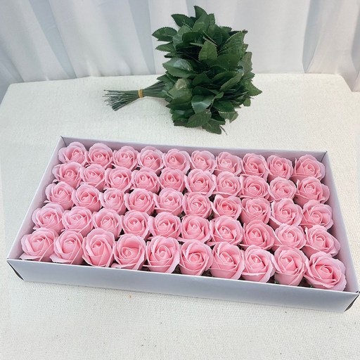 이플린 3겹 비누꽃 장미 50p + 잎사귀꽃대 50p