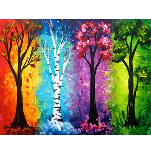 알로데 화려한 사계절 나무 DIY 보석십자수 라운드 40 x 50 cm