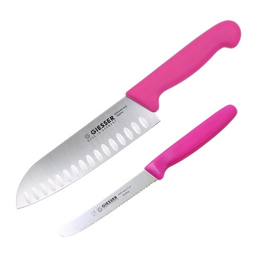 기셀 G산토쿠 나이프 180mm + 톱니과도 110mm 비비드 핑크