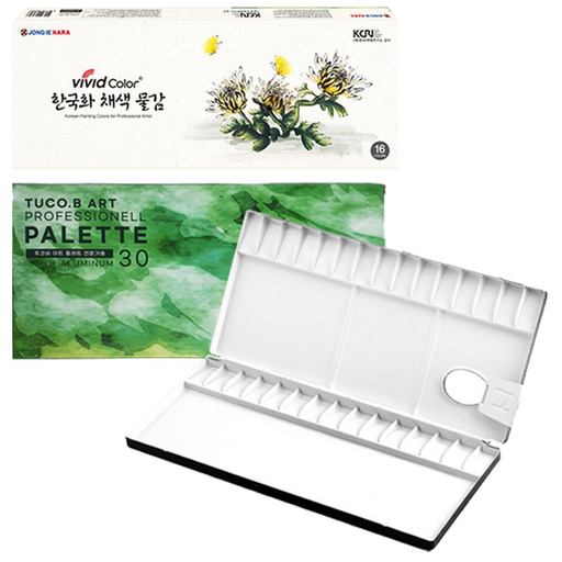 투코비 프리미엄 알루미늄 미술용 팔레트 + 종이나라 한국화 물감 16종 x 7.5ml 세트