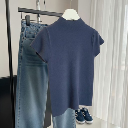 에스라이프 목선을 우아하게 기본 캡소매 반폴라 니트 8color