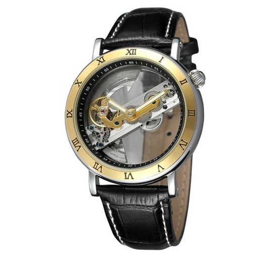 Forsining 2021 럭셔리 디자인 투명 케이스 브라운 가죽 스트랩 남성용 시계 탑 브랜드 럭셔리 자동 스켈레톤 손목 시계