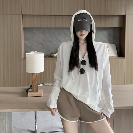 투니스 썸머 루즈핏 캐주얼 얇은 후드 긴소매 티셔츠