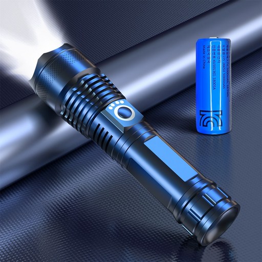EVOKME 손전등 LED 후레쉬 줌 써치라이트 충전식 휴대용 초걍력 고휘도 XHP70 26650 5000mAh 블랙