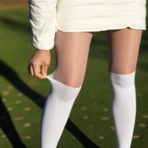 셀버 반반 투톤 여성 골프 스타킹 골프양말 복부보정 오버니삭스 자외선차단 슬림 착시, 화이트화이트