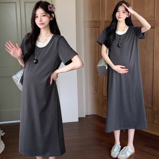 여름 아이스실크 레이어드 임부 원피스 루즈핏 슬림 연출