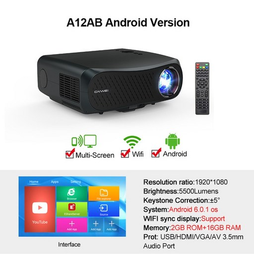 빔프로젝터 caiwei film 1080p full hd native led beamer home theater system android wifi video home 스마트폰