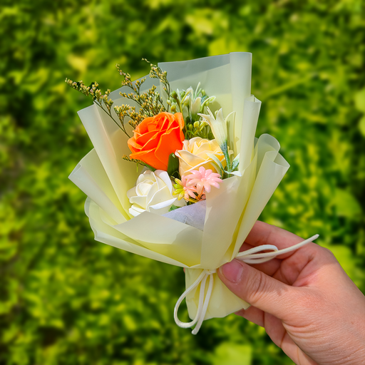 로즈블랑 시들지않는 장미 비누꽃 17cm 미니꽃다발 + 선물포장 + 메시지카드 세트 답례품 단체선물 납골당 조화