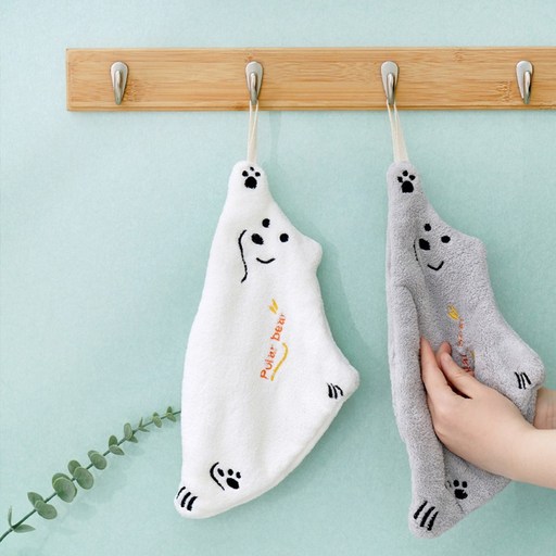 EGMI 뽀송 극세사 북극곰 욕실 주방 핸드 타올 2P