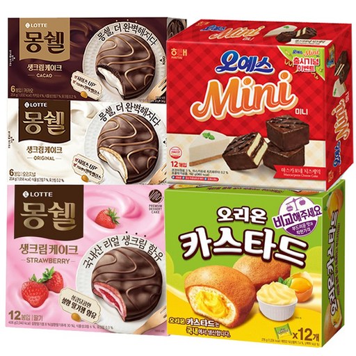 [과자몬스터]사무실 과자 세트 5종 몽쉘크림 몽쉘카카오 몽쉘딸기 오예스미니 오리온카스타드