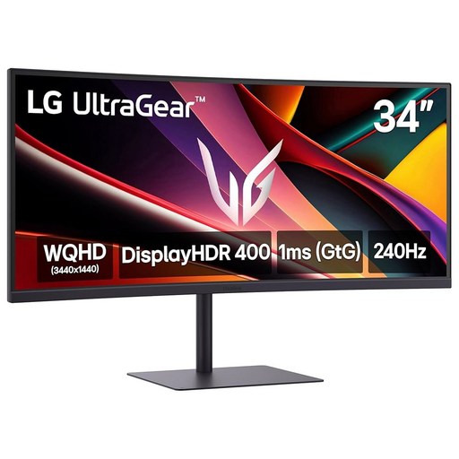 LG 34G630AB 34인치 울트라기어 WQHD3440 x 1440 커브드 게이밍 모니터, 240Hz, 1ms, 프리싱크 프리미엄, 디스플레이 HDR 400, 내장 스피커,