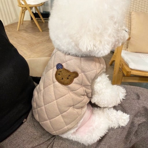 정스스토어 우리 강아지 포근한 곰돌이 프리미엄 누빔 조끼 패딩