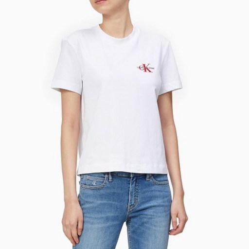 Calvin Klein 여성 모노그램 자수 로고 반팔 티셔츠 J216166 YAF