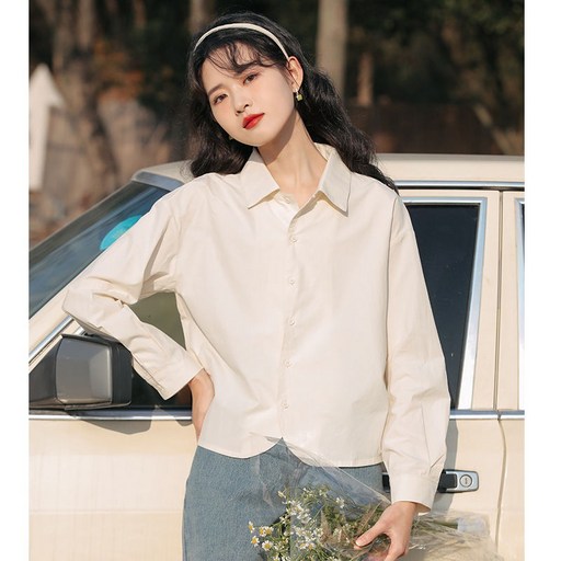 YioYcc 여성 빈티지 심플 솔리드 루즈핏 긴팔 셔츠