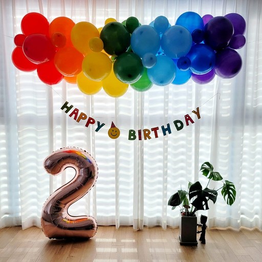 AM ANNA 레인보우 생일파티용품 풍선 세트 파티짱 가랜드 벽장식 즐거운 축제 축하 이벤트