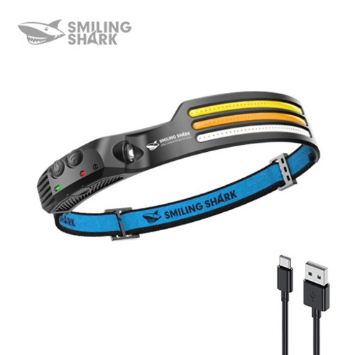 SmilingShark 공식스토어 헤드랜턴 C타입 모션센서 헤드램프 230°광각조명 초경량 방수성 해루질 낚시 캠핑 등산 머리램프
