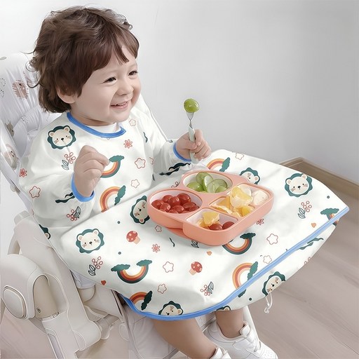 이유식 턱받이 긴팔 턱받이 아기 방수 턱받이 전신 커버 오염방지 어린이집 필수템
