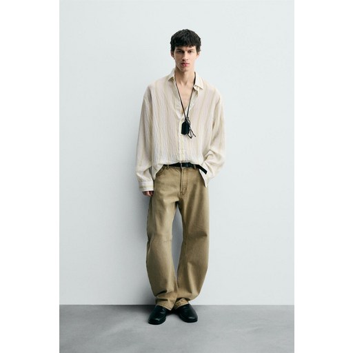 국내배송자라 ZARA 스트라이프 루즈핏 셔츠  크림902396