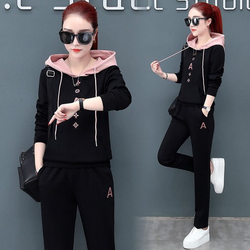 TIMEPURE 캐주얼 스포츠 트레이닝 세트 여성 봄여름 신상 빅사이즈 후디 트렌디 오버핏 슬림핏 후드 2피스