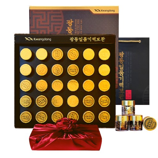 광동 침향 녹용 홍삼 기력환 30환 112.5g + 쇼핑백 건강 15가지 전통 원료 추석 명절 부모님 선물세트(보자기포함)1개