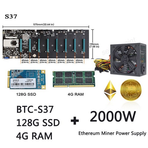 ETH BTC S37 D37 T37 마이닝 마더 보드 cpu가 장착 된 8 GPU 메인 보드 Crypto ETH BTC Riserless Mining E, 06 S37-4G-2000W