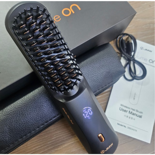 JMW 볼륨온 무선 브러쉬 빗 고데기 매직기 음이온 정전기방지, 블랙