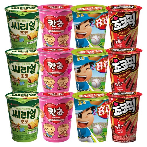 [과자몬스터] 칸쵸컵 88g + 홈런볼컵 51g + 씨리얼컵 89g + 초코픽 45g