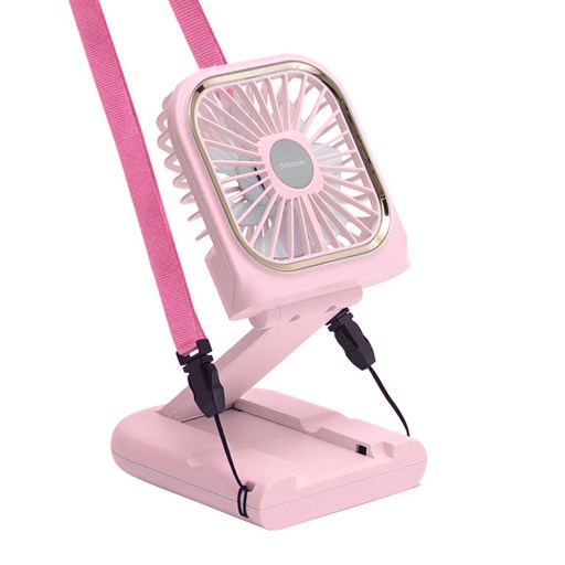 두붐 미니 목걸이 스마트 휴대용 탁상용 폴더블 선풍기 + 보조배터리, 핑크