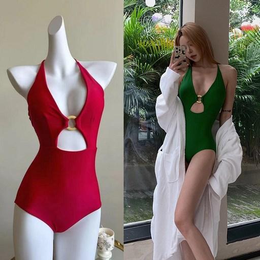 히또리 S2509 빈티지 원형 고리 홀터넥 핫걸 원피스 수영복