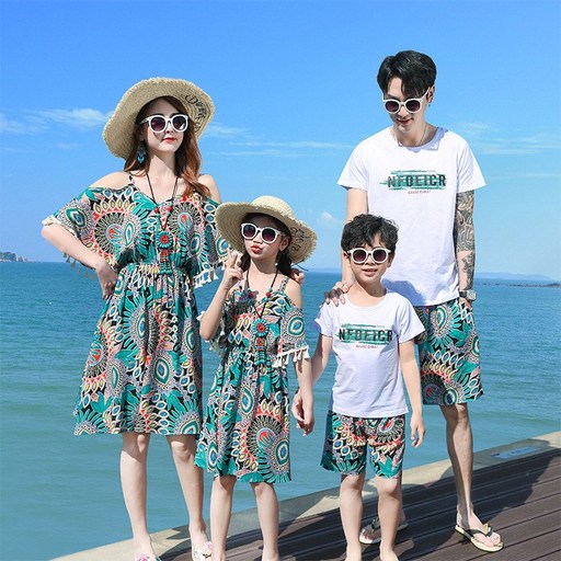휴먼러브 온가족 패밀리룩 남녀 커플룩 여름 바캉스 오프숄더 원피스 티셔츠 세트 엄마 아빠 아이 남아 여아 3인 4인 가족룩 비치 웨어 시밀러룩
