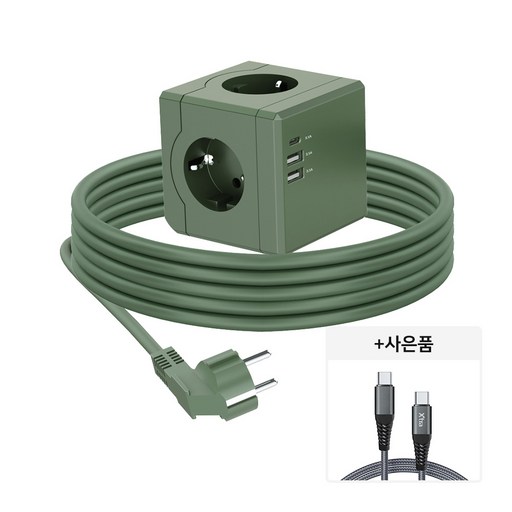 에코너 큐브 멀티탭 C타입 3구 4000W 고용량 + 100w 고속케이블 증정