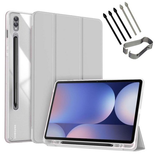 갤럭시탭S10 플러스 울트라 호환 클리어 투명 북커버 케이스 S펜슬 수납 S10+ Ultra 삼성 케이스나라, 실버, 1개